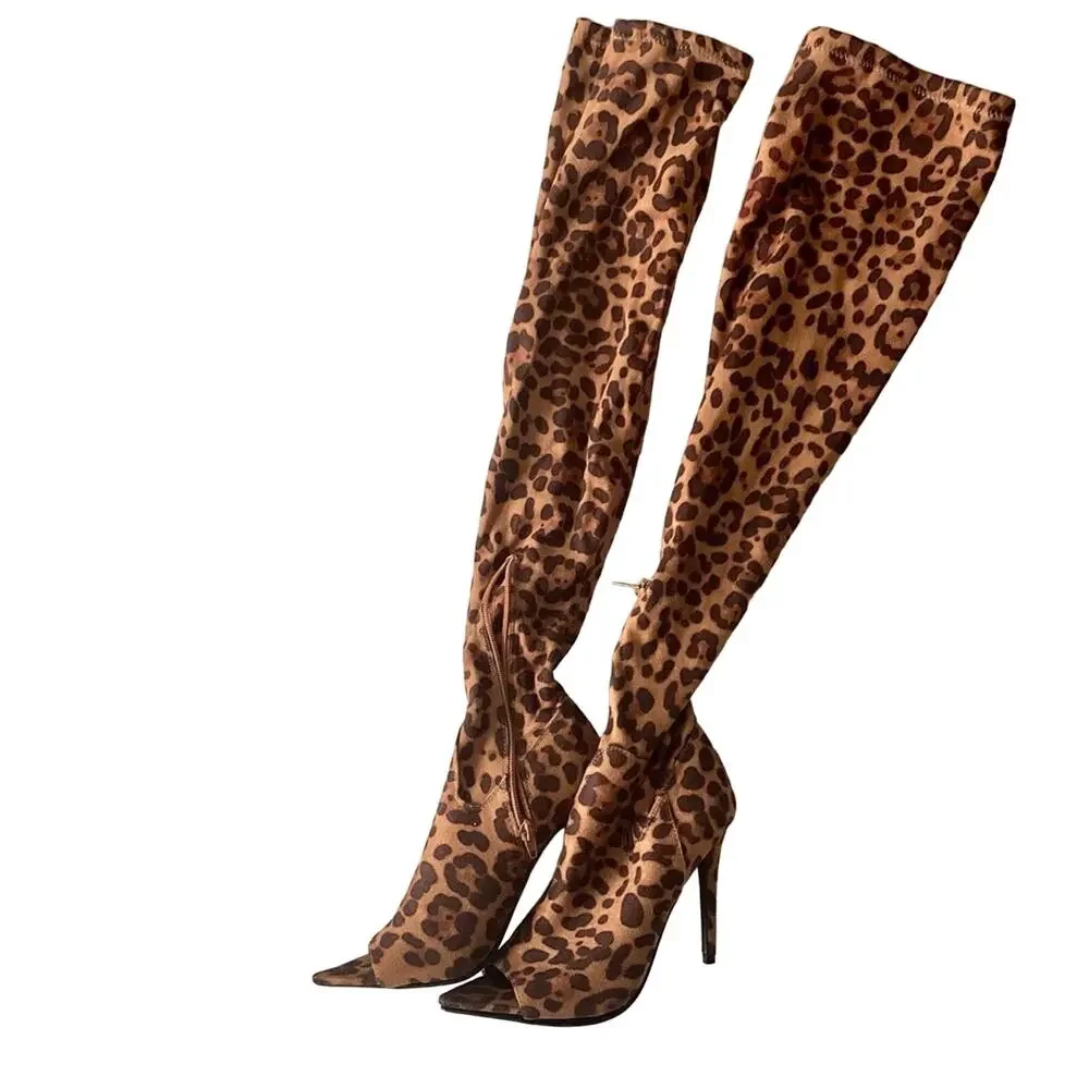 NWOT Anne Michelle Thigh High Peep Toe Stilettos